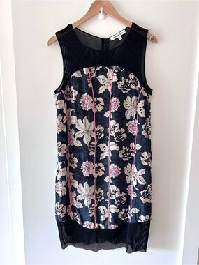 ELIZABETH AND JAMES Feminine Floral and Mesh Mini Dress | Silk | Large